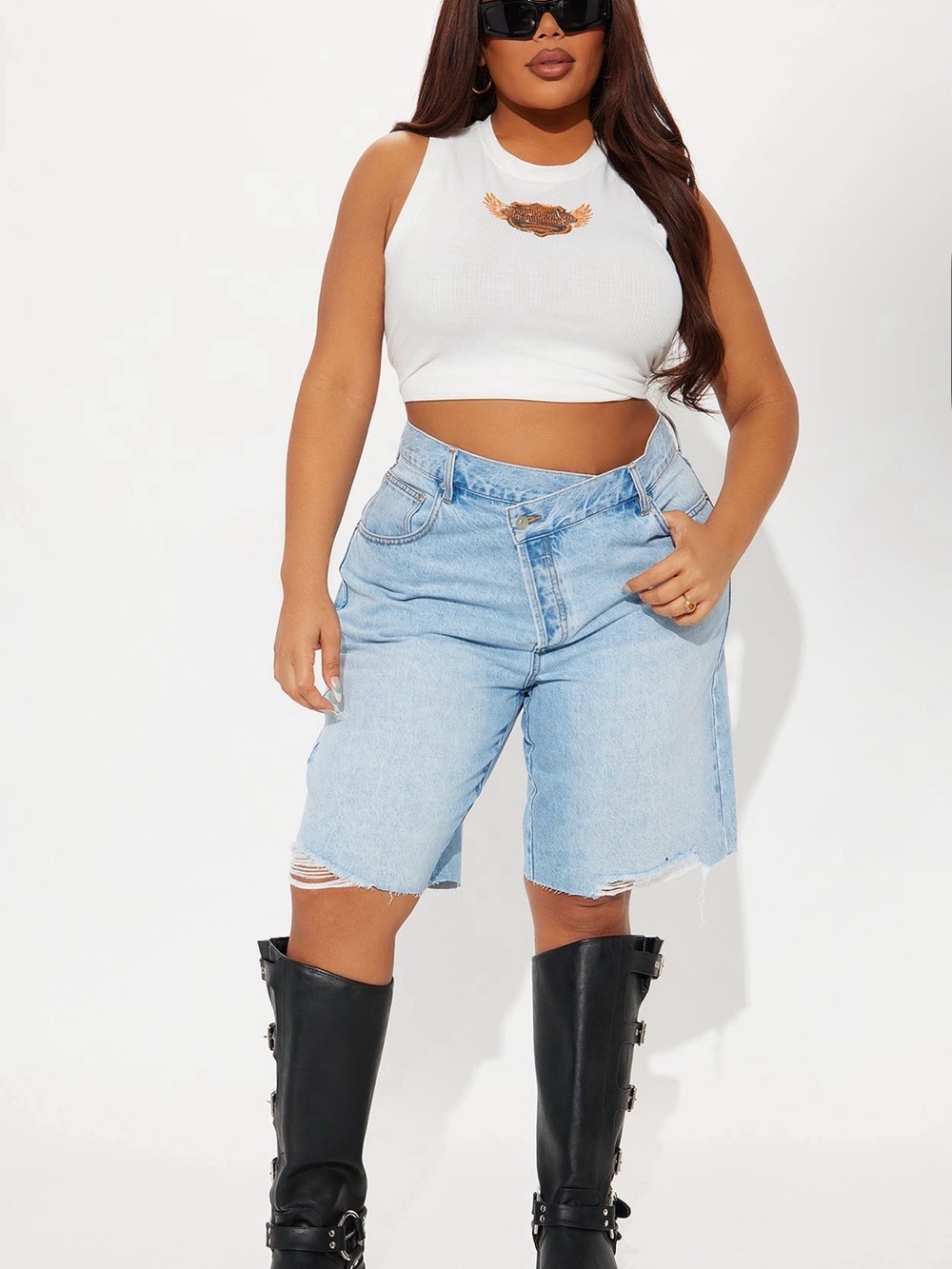 Fashion Nova Light Blue Denim Crossover Jorts